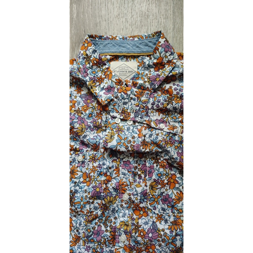 St. Johns Bay Woman Sz PS Shirt Floral Collared Button Up Long Sleeve Boho‎